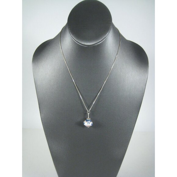 Italian Sterling Silver 925 Hand Painted Ceramic Pendant Necklace 19 in Chain - Picture 6 of 10